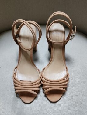 SCHUTZ Tan Strappy Block Heel Sandals 3.5 In Block Heel